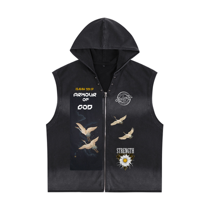 Vintage Washed Zip-Up Hooded Tank Top