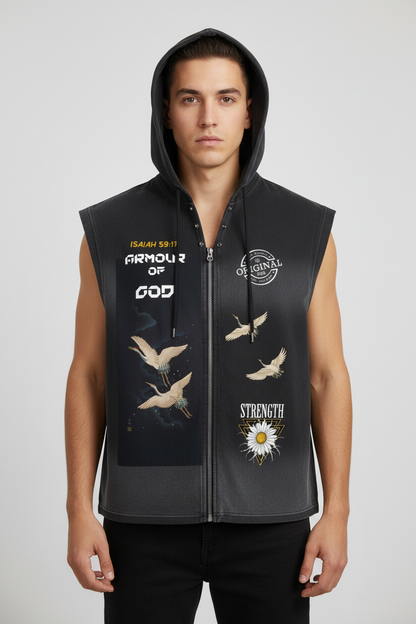 Vintage Washed Zip-Up Hooded Tank Top