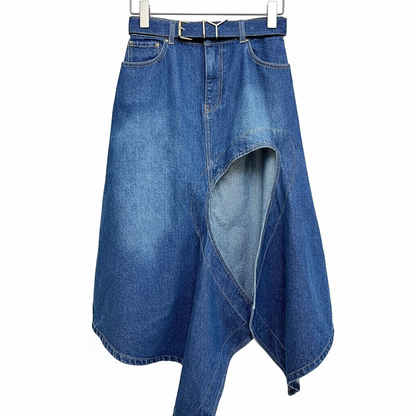 Deconstructed Hollow-Slit Denim Skirt