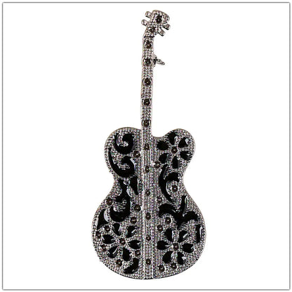 Vintage Black Guitar Violin Brooch Pin Accessory