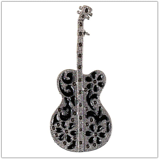 Vintage Black Guitar Violin Brooch Pin Accessory