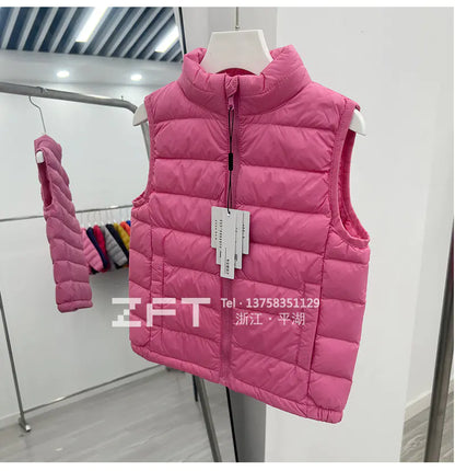 Kids Lightweight Down Vest with Stand Collar (90% White Duck Down)