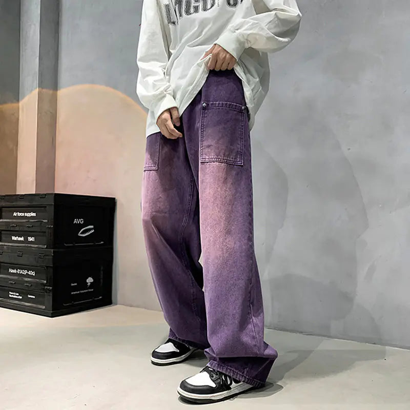 Men's Purple Streetwear Jeans - Retro Hip-hop Style