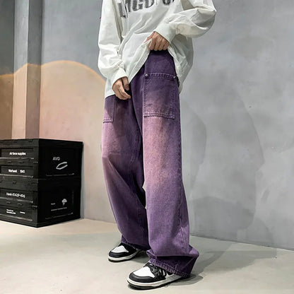 Men's Purple Streetwear Jeans - Retro Hip-hop Style