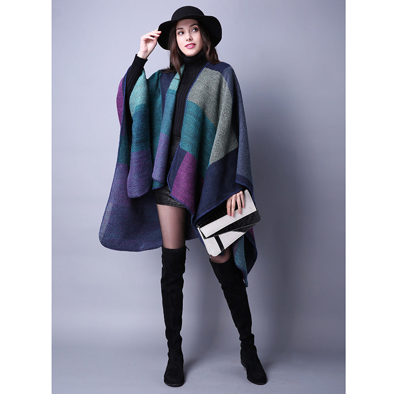 Plaid Scarf Shawl for Women - Thick Ethnic Cape
