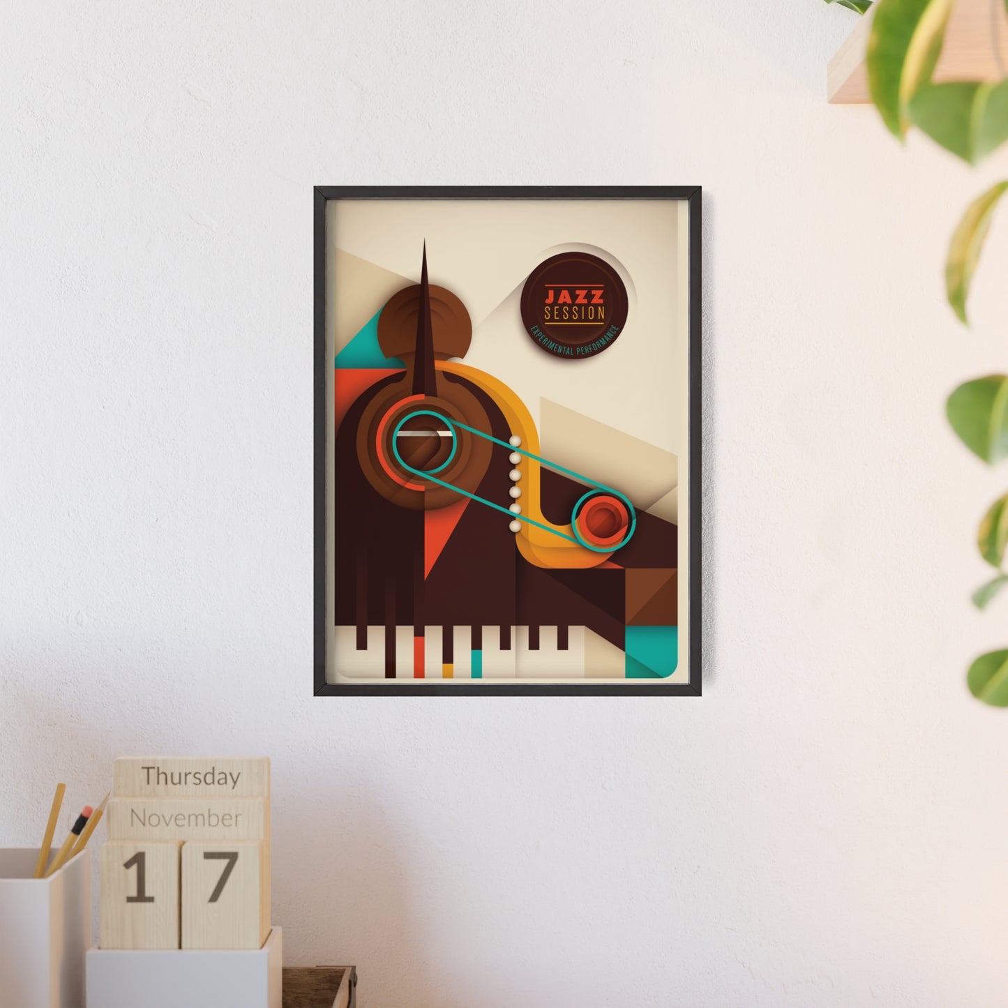Jazz Session Poster with Wooden Frame – Retro Abstract Music Wall Art