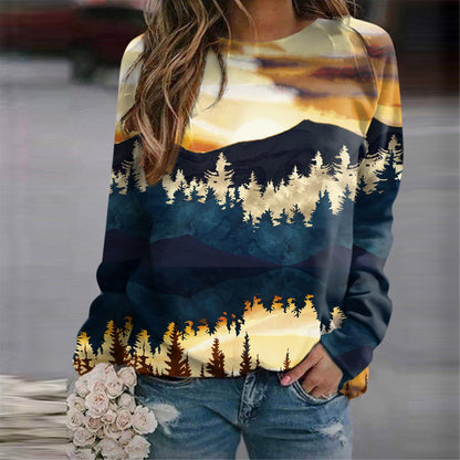 Women's Nordic Landscape Casual Round Neck Sweater