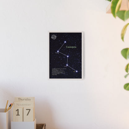Cassiopeia Constellation Poster with Wooden Frame — Star Map Wall Art
