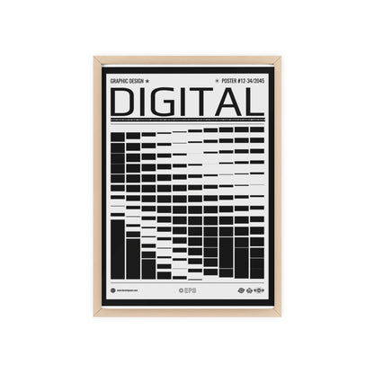 Digital Grid Poster with Wooden Frame — Modern Black & White Wall Art