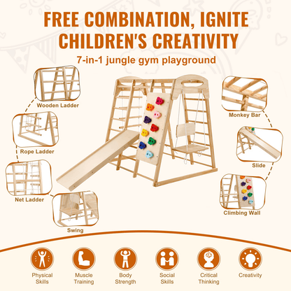 Indoor Jungle Gym, 7-in-1 Toddler Indoor Playground (47.2 X 58 X 56in)