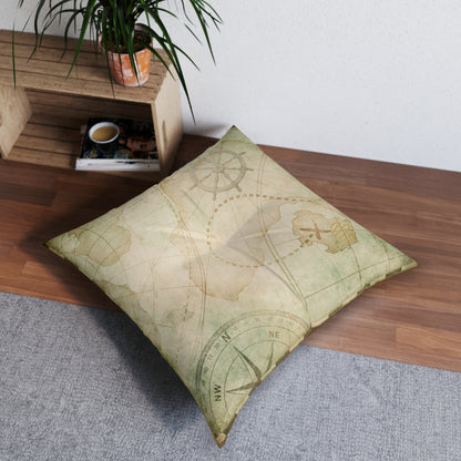 Vintage Treasure Map Tufted Floor Pillow