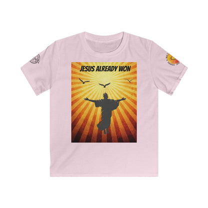 Kids Christian T‑Shirt — "Jesus Already Won / Check the Scoreboard" Graphic Tee