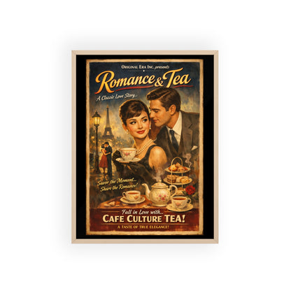 Romance & Tea Vintage Cafe Poster — Framed Wall Art