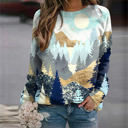 Women's Nordic Landscape Casual Round Neck Sweater