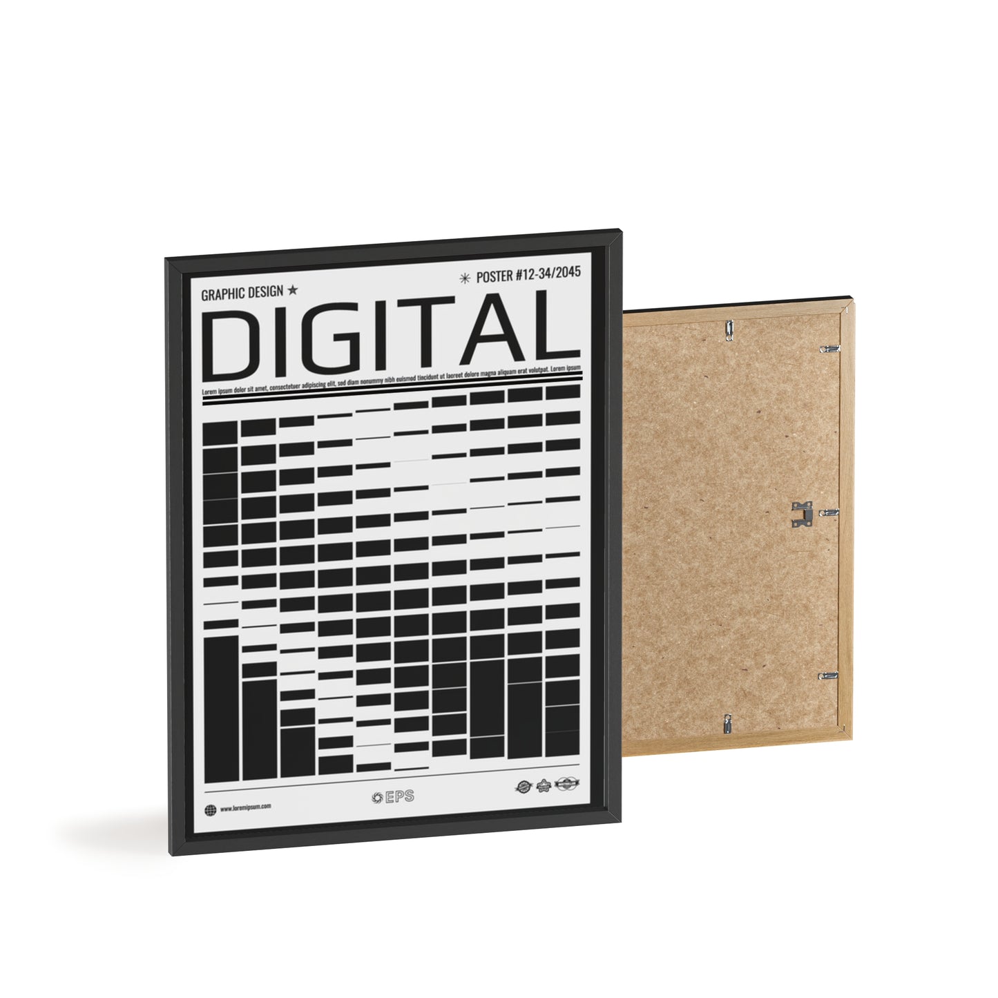 Digital Grid Poster with Wooden Frame — Modern Black & White Wall Art