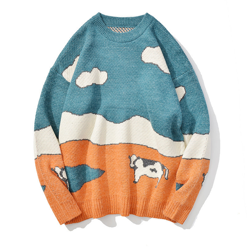 Men's Cartoon Round Neck Loose Sweater