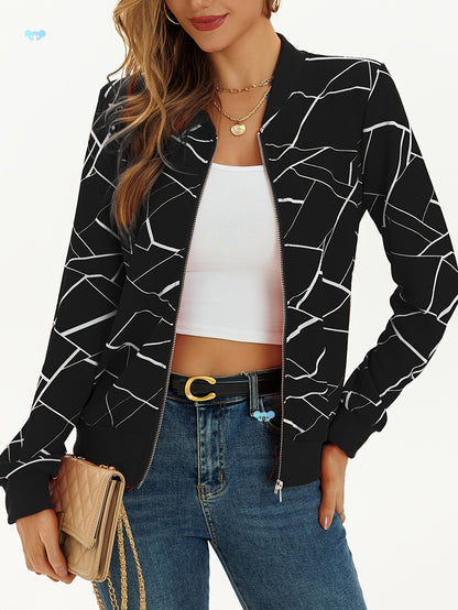 Women's Elegant Patterned Zip Up Bomber Jacket