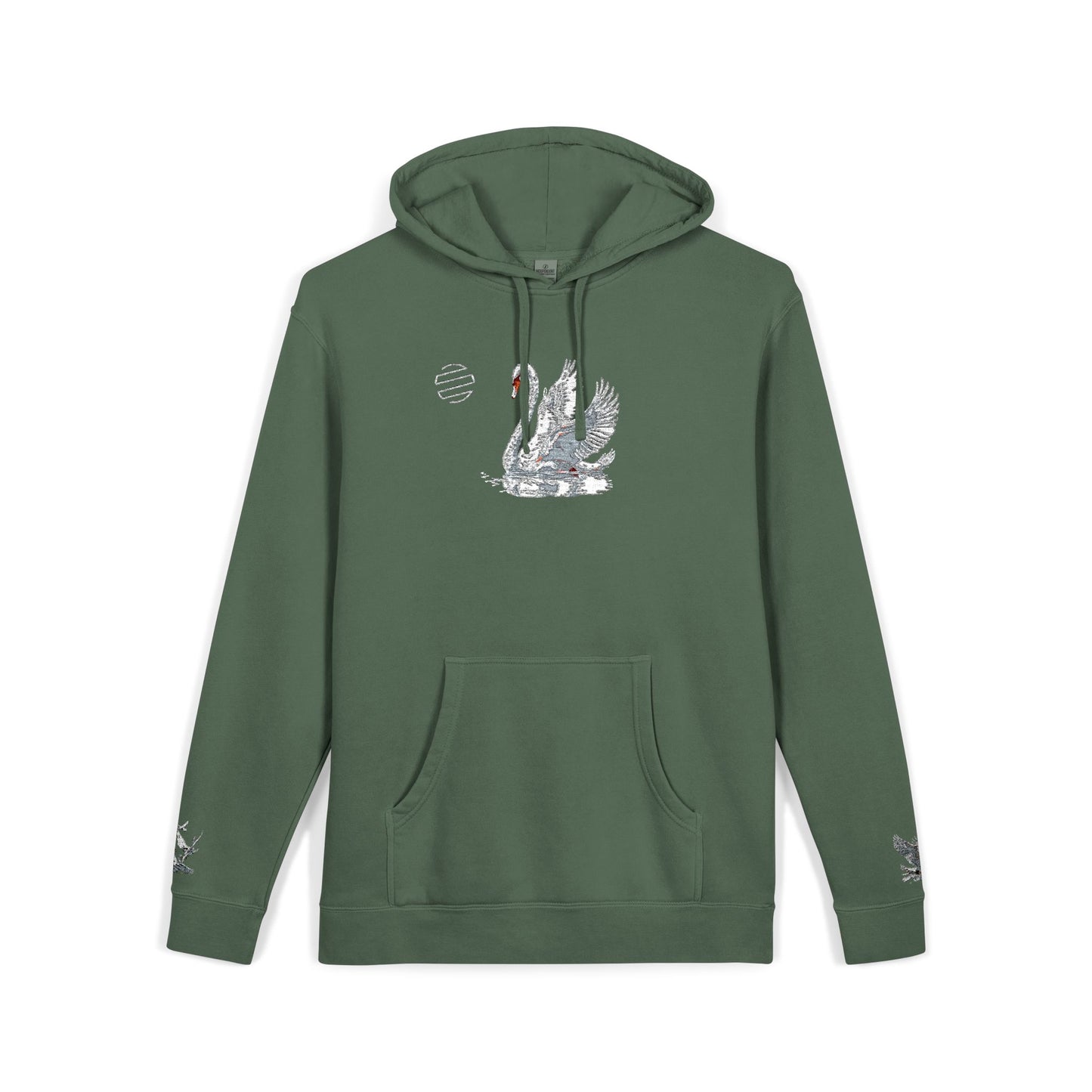 Embroidered Swan Graphic Hoodie — Vintage Pigment-Dyed