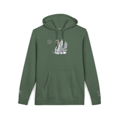 Embroidered Swan Graphic Hoodie — Vintage Pigment-Dyed