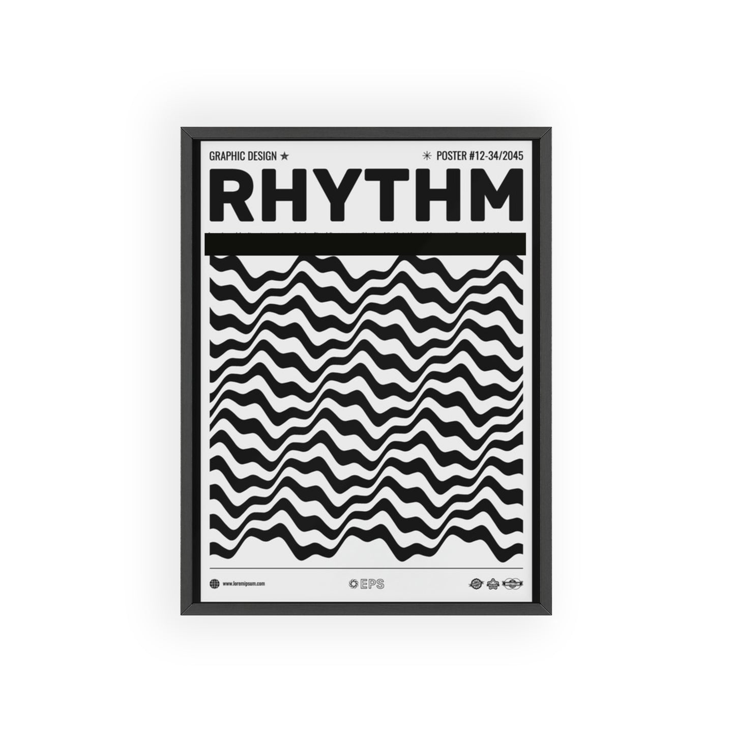 Rhythm Wave Art Poster with Wooden Frame — Black & White Modern Wall Print