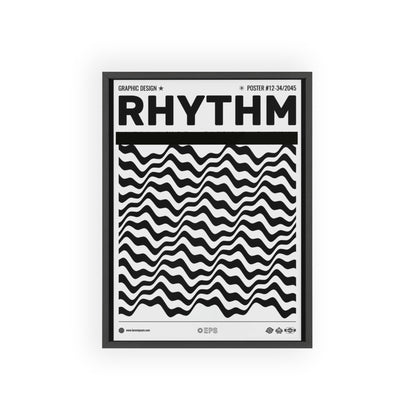 Rhythm Wave Art Poster with Wooden Frame — Black & White Modern Wall Print