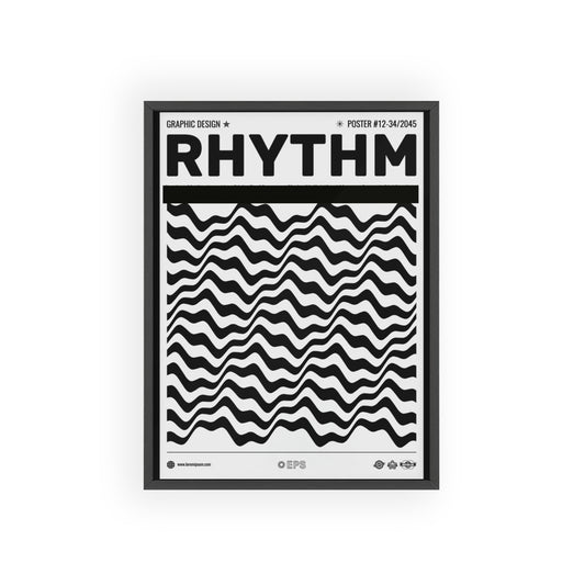 Rhythm Wave Art Poster with Wooden Frame — Black & White Modern Wall Print