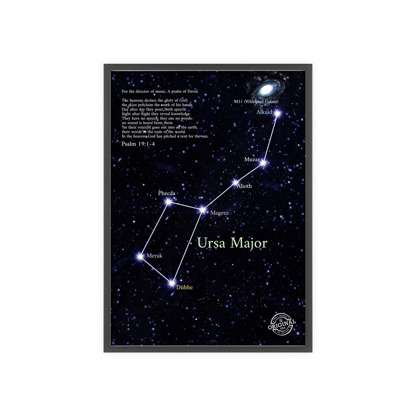 Ursa Major Constellation Star Map Poster with Wooden Frame — Astrology Wall Art