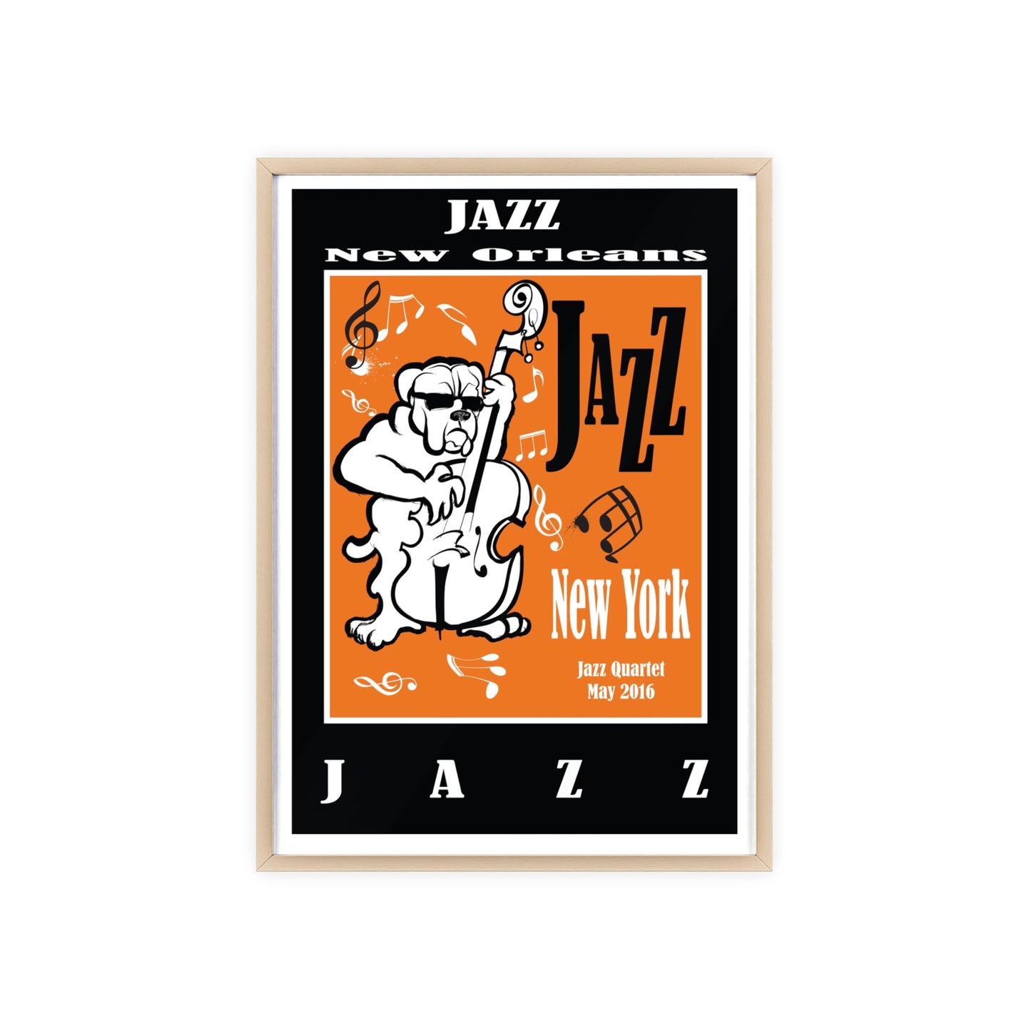 Jazz Poster with Wooden Frame — New Orleans/New York Music Print