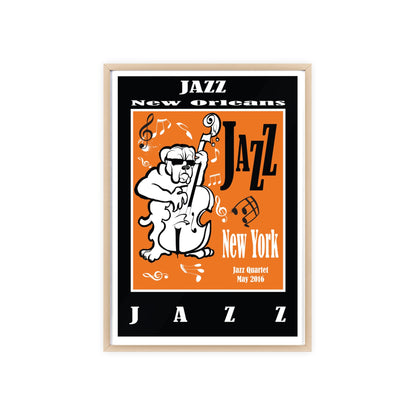 Jazz Poster with Wooden Frame — New Orleans/New York Music Print