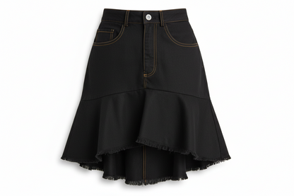Umgee Linen Blend 5 Pockets High Low Skirt with Frayed Hem