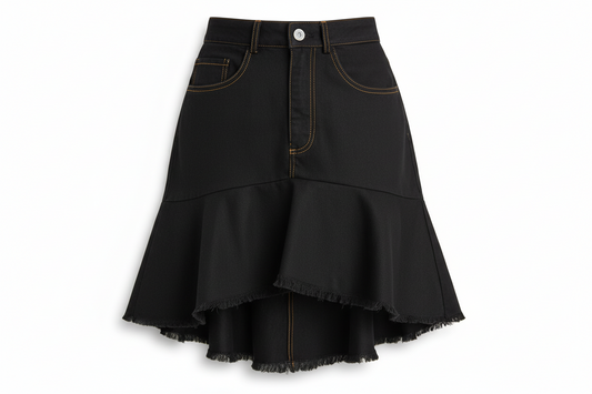 Umgee Linen Blend 5 Pockets High Low Skirt with Frayed Hem