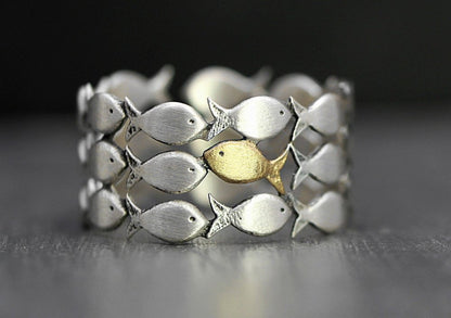 Handmade Two-Tone Fish Shaped Open Ring Jewelry