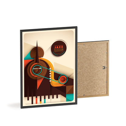 Jazz Session Poster with Wooden Frame – Retro Abstract Music Wall Art