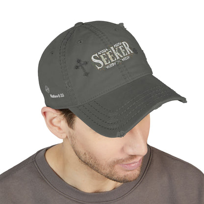 Seeker Embroidered Distressed Dad Hat — Vintage Faith Baseball Cap