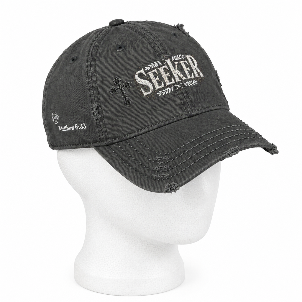 Seeker Embroidered Distressed Dad Hat — Vintage Faith Baseball Cap
