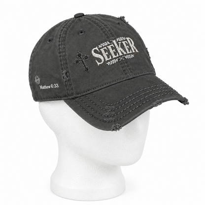 Seeker Embroidered Distressed Dad Hat — Vintage Faith Baseball Cap
