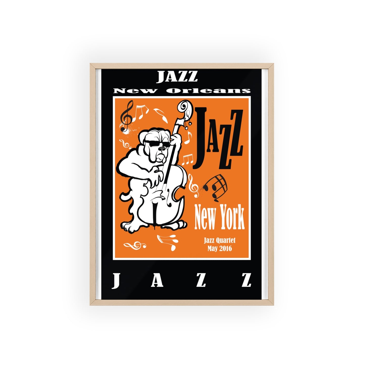 Jazz Poster with Wooden Frame — New Orleans/New York Music Print