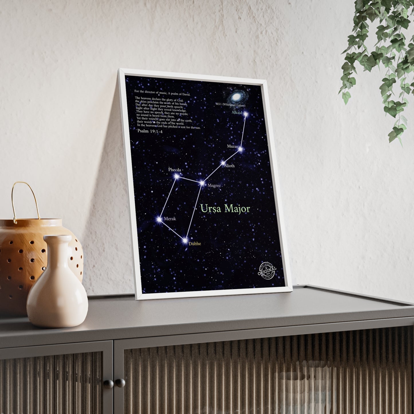 Ursa Major Constellation Star Map Poster with Wooden Frame — Astrology Wall Art