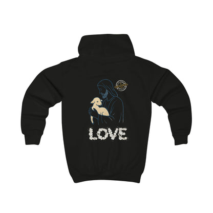Kids Hoodie — “Jesus is the Good Shepherd” Christian Children’s Hoodie (Love Design)