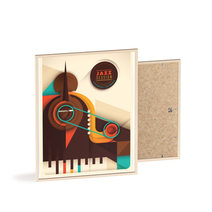 Jazz Session Poster with Wooden Frame – Retro Abstract Music Wall Art
