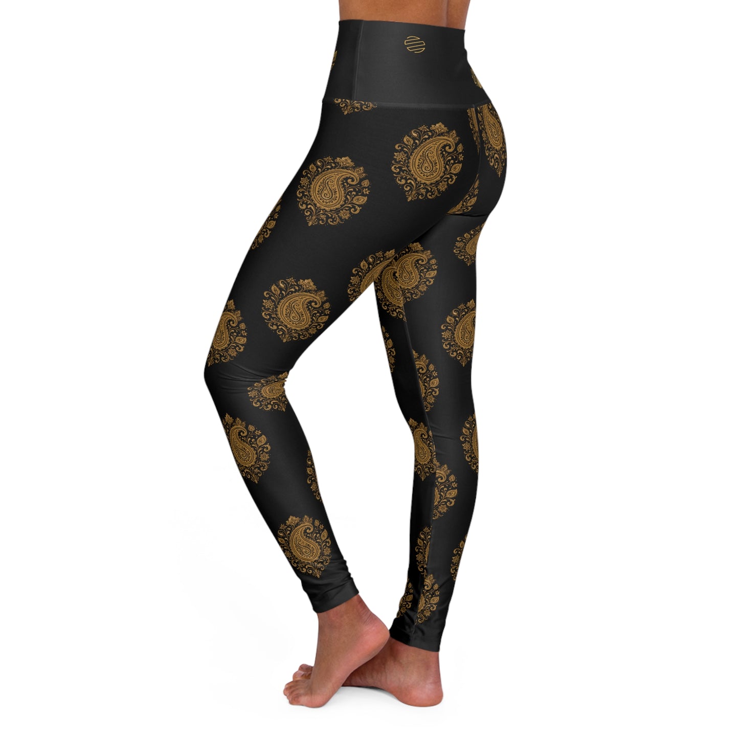Accent Gold High-Waist Yoga Leggings — Metallic Shine Activewear