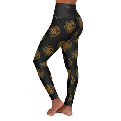 Accent Gold High-Waist Yoga Leggings — Metallic Shine Activewear