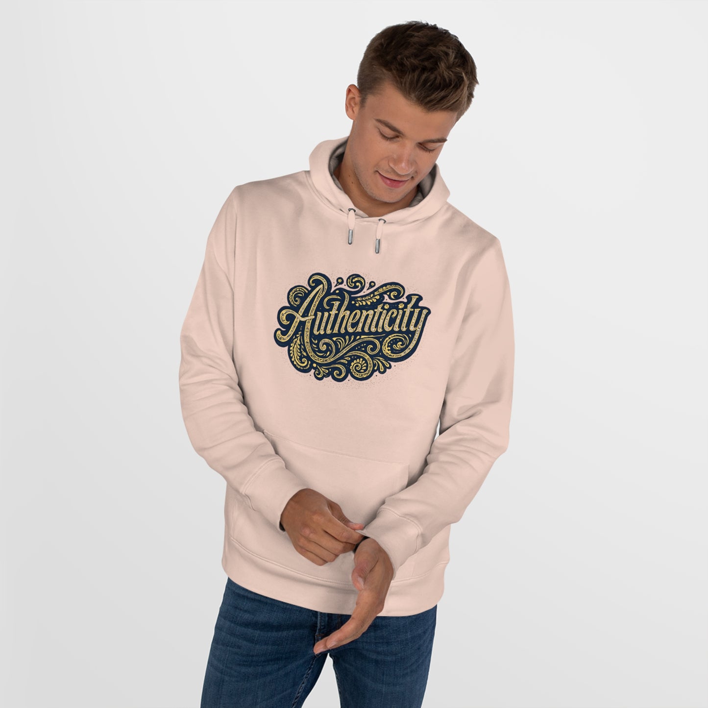 Authenticity Script Hoodie — 'Authenticity' Vintage Ornate Graphic Hooded Sweatshirt