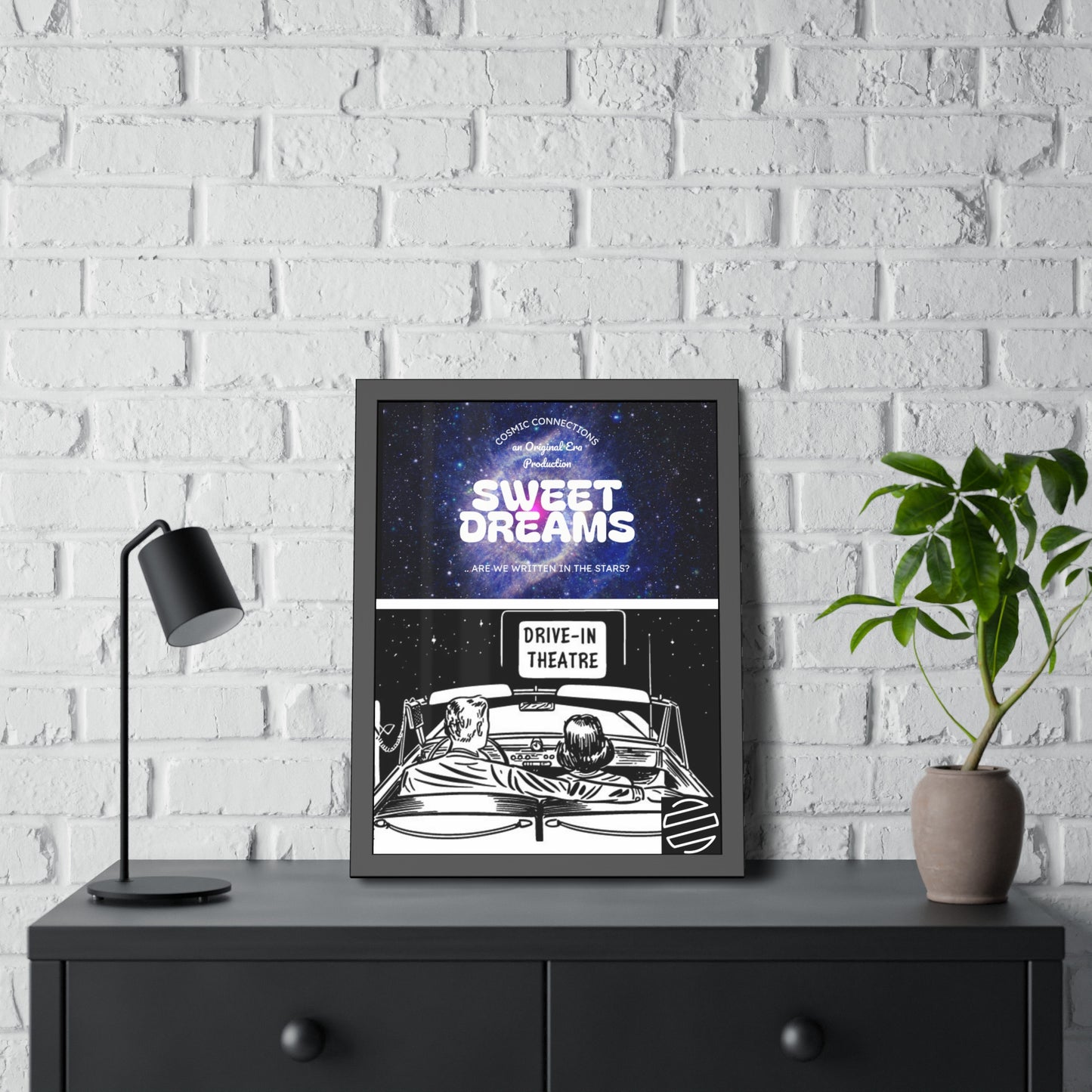 Sweet Dreams Drive-In Framed Poster — Retro Night Sky Print