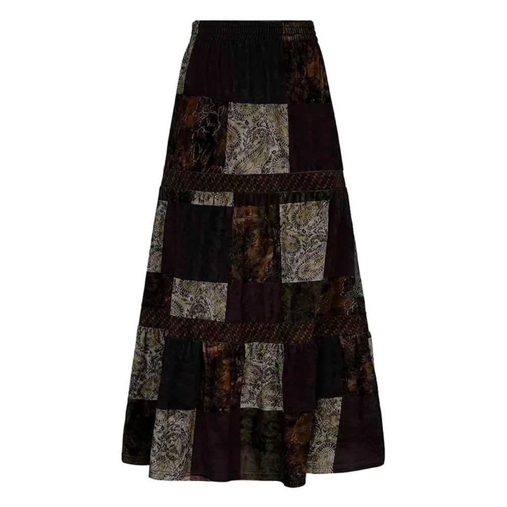 Boho Brown Pleated Maxi Skirt