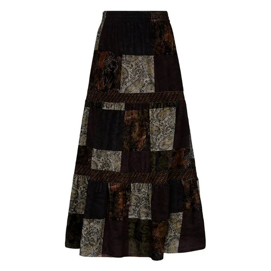 Boho Brown Pleated Maxi Skirt