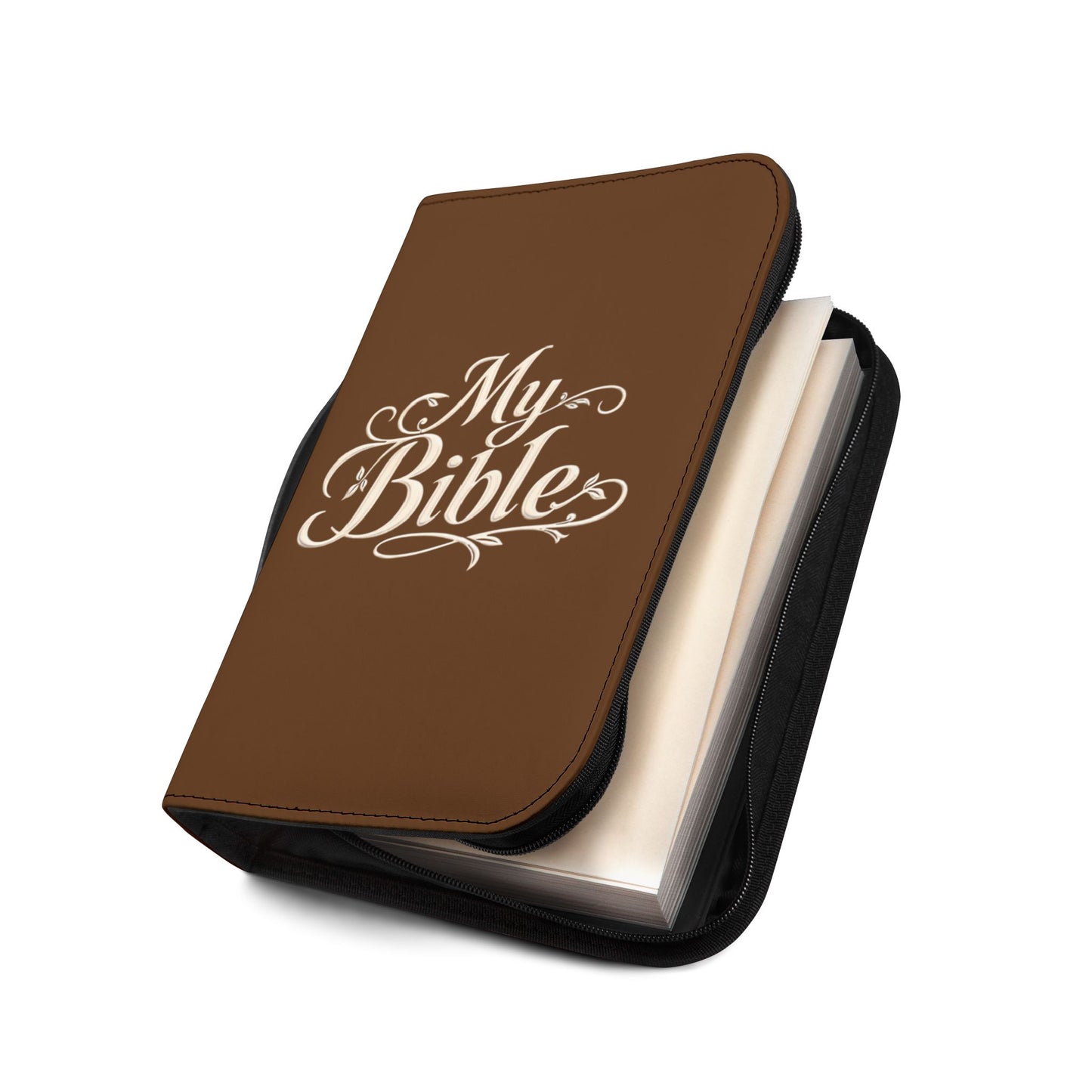 Brown Zippered "My Bible" Leather Bible Cover — Protective Carry Case for Church, Travel & Devotions