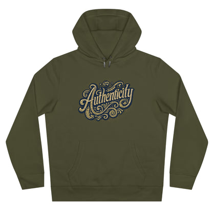 Authenticity Script Hoodie — 'Authenticity' Vintage Ornate Graphic Hooded Sweatshirt