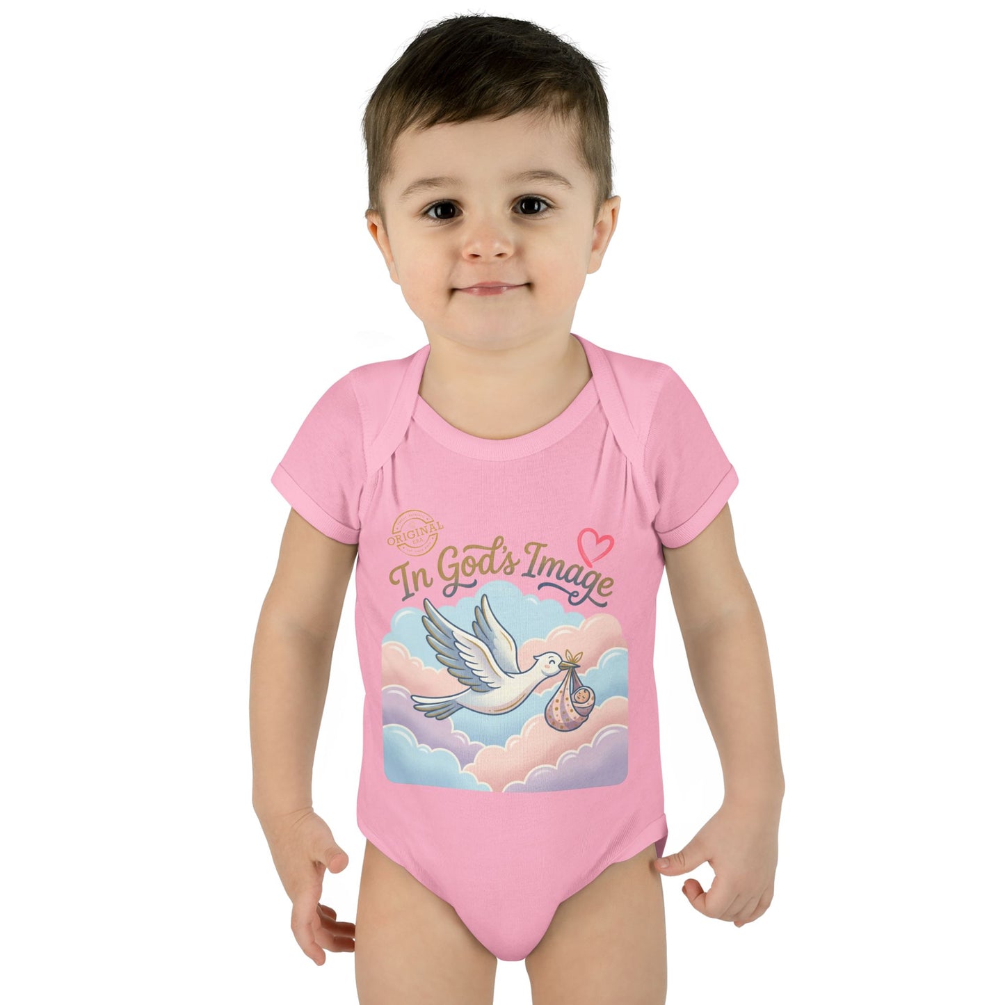 Infant Bodysuit — "In God's Image" Stork Baby Onesie
