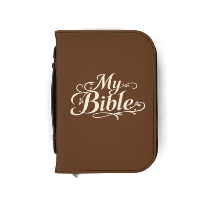 Brown Zippered "My Bible" Leather Bible Cover — Protective Carry Case for Church, Travel & Devotions